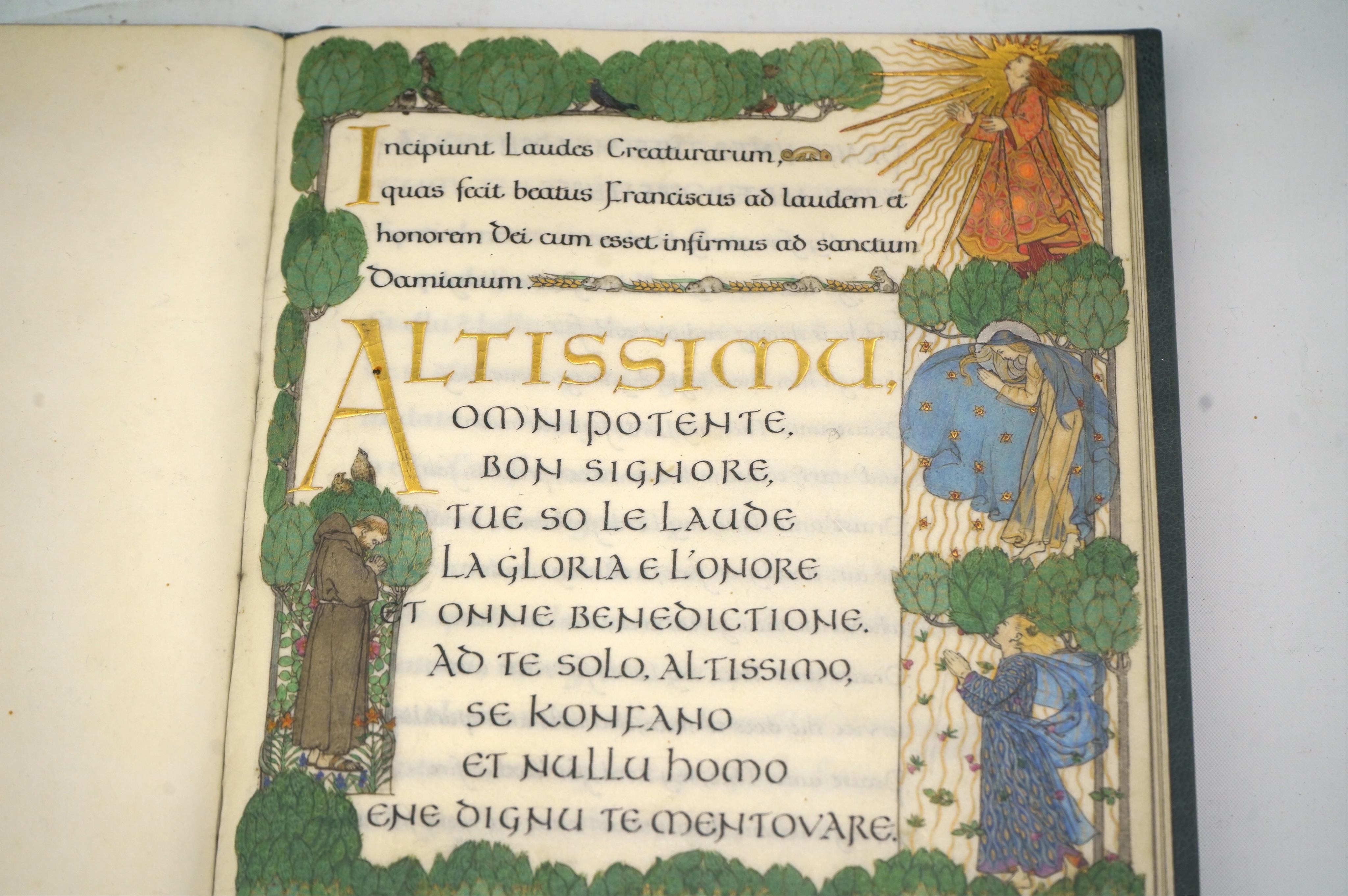 Kingsford, Florence [Lady Cockerell] (1871-1949), (illustrator), Graily Hewitt (1864-1952), (calligrapher) - Hymn of Saint Francis, with an finely executed illuminated title, the borders worked with Saint Francis and sev